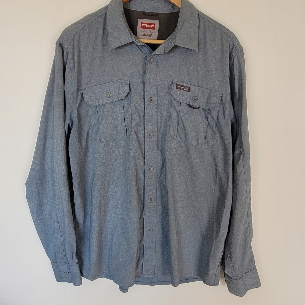 Wrangler Mens Outdoor Series Blue Long Sleeve Shirt Size L Lightweight Reg Fit